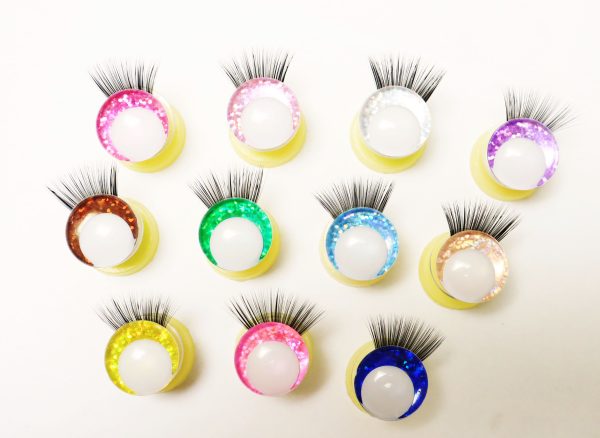 B11-MIXED COLOR 3D offcentre eyes white pupil clear toy eyes with eyelash tray with sinker washer 14mm-35mm option  for craft doll
