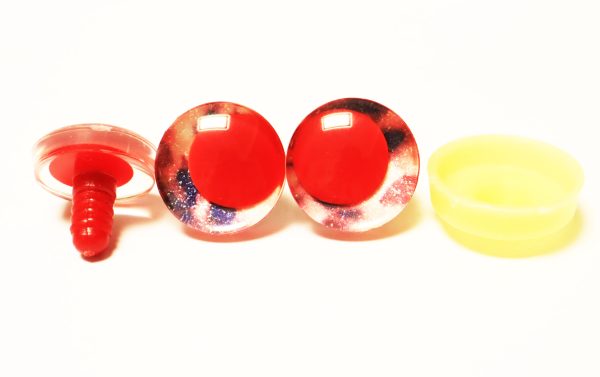 02- 3D offcentre eyes red pupil clear toy eyes with sinker washer  with disc 14mm-35mm option  for craft doll