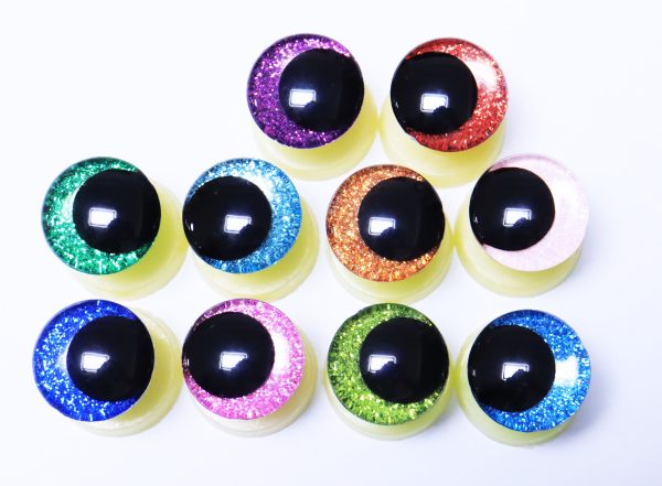 mixed  color glitter disc 3D offcentre eyes black pupil clear toy eyes with sinker washer  12mm-40mm option  for craft doll -N19 - Image 3