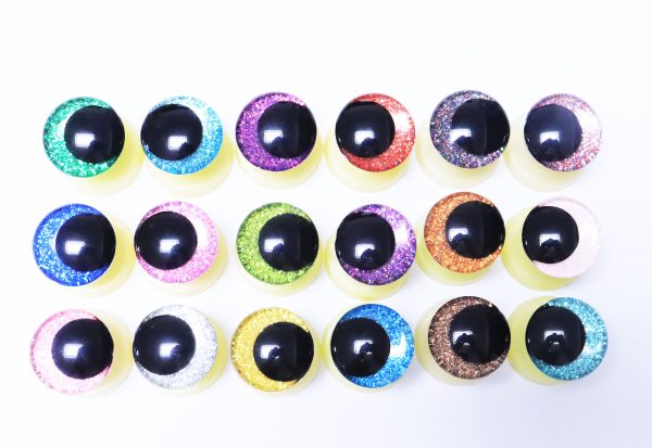 mixed  color glitter disc 3D offcentre eyes black pupil clear toy eyes with sinker washer  12mm-40mm option  for craft doll -N19 - Image 2