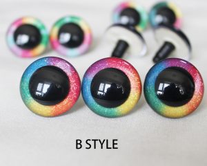 R3-B rainbow color 12-30mm round crystal eyes with hard washer for diy plush doll findings Handmade amigurumi doll
