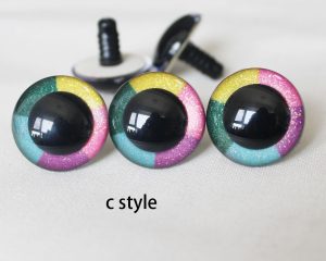 R3-C rainbow color 12-30mm round crystal eyes with hard washer for diy plush doll findings Handmade amigurumi doll