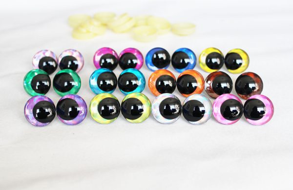 mixed color  disc 3D offcentre eyes black pupil clear toy eyes with sinker washer  12mm-40mm option  for craft doll -D12
