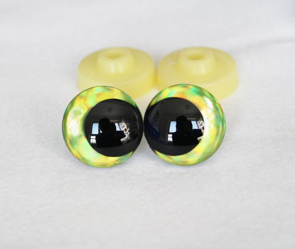 D12-yellow green  disc 3D offcentre eyes black pupil  toy eyes with sinker washer 12mm-40mm option  for craft doll