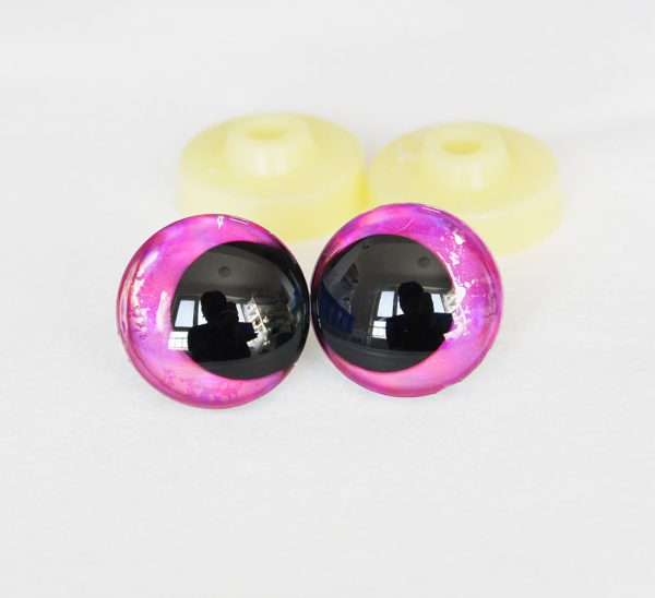 dark pink disc 3D offcentre eyes black pupil clear toy eyes with sinker washer  12mm-40mm option  for craft doll -D12