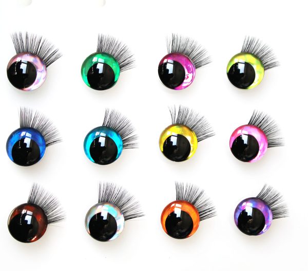 D12-mixed color disc 3D offcentre eyes black pupil  toy eyes with sinker washerwith eyelash tray 12mm-40mm option  for craft doll - Image 2