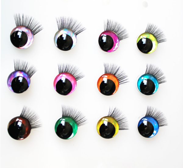 D12-mixed color disc 3D offcentre eyes black pupil  toy eyes with sinker washerwith eyelash tray 12mm-40mm option  for craft doll - Image 3