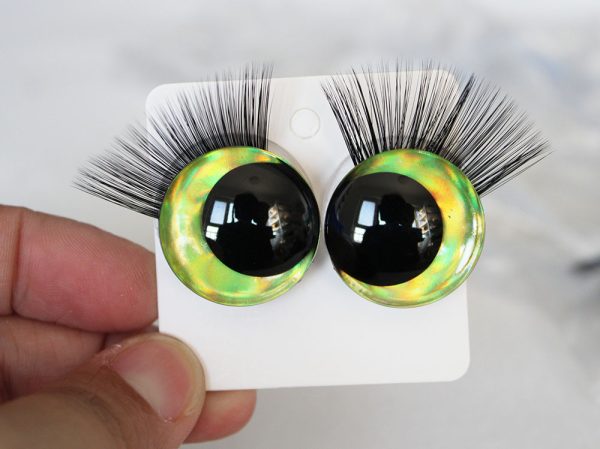 D12-yellow green color disc 3D offcentre eyes black pupil  toy eyes with sinker washerwith eyelash tray 12mm-40mm option  for craft doll