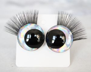D12-silver color disc 3D offcentre eyes black pupil  toy eyes with sinker washerwith eyelash tray 12mm-40mm option  for craft doll