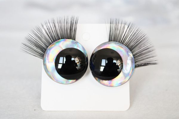 D12-silver color disc 3D offcentre eyes black pupil  toy eyes with sinker washerwith eyelash tray 12mm-40mm option  for craft doll