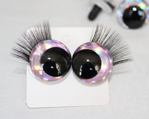 D12-light pink color disc 3D offcentre eyes black pupil  toy eyes with sinker washerwith eyelash tray 12mm-40mm option  for craft doll