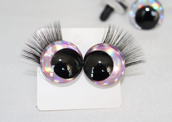 D12-light pink color disc 3D offcentre eyes black pupil  toy eyes with sinker washerwith eyelash tray 12mm-40mm option  for craft doll