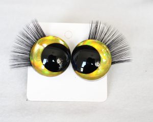 D12-gold color disc 3D offcentre eyes black pupil  toy eyes with sinker washerwith eyelash tray 12mm-40mm option  for craft doll