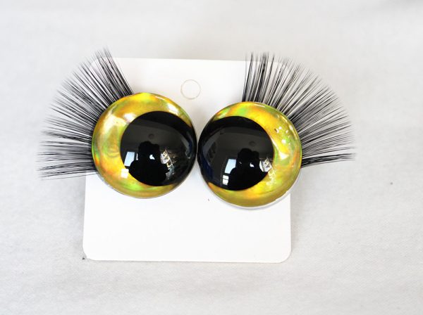 D12-gold color disc 3D offcentre eyes black pupil  toy eyes with sinker washerwith eyelash tray 12mm-40mm option  for craft doll