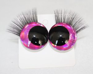 D12-dark pink  color disc 3D offcentre eyes black pupil  toy eyes with sinker washerwith eyelash tray 12mm-40mm option  for craft doll