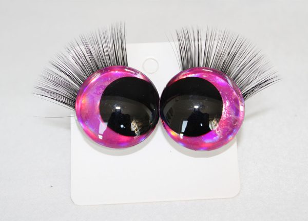 D12-dark pink  color disc 3D offcentre eyes black pupil  toy eyes with sinker washerwith eyelash tray 12mm-40mm option  for craft doll