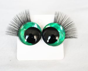 D12-green color disc 3D offcentre eyes black pupil  toy eyes with sinker washerwith eyelash tray 12mm-40mm option  for craft doll