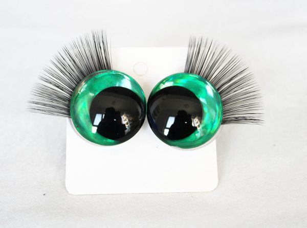 D12-green color disc 3D offcentre eyes black pupil  toy eyes with sinker washerwith eyelash tray 12mm-40mm option  for craft doll