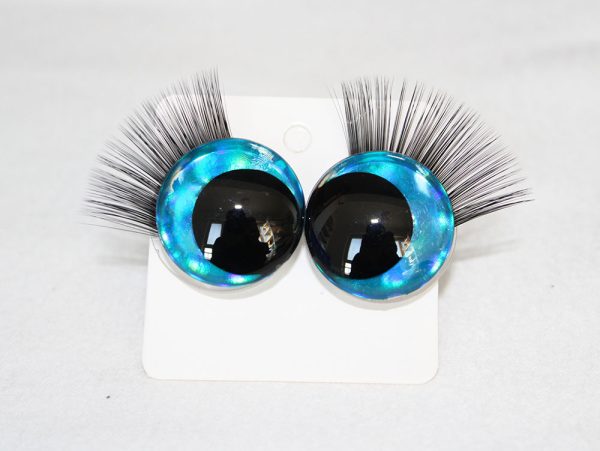 D12-blue color disc 3D offcentre eyes black pupil  toy eyes with sinker washerwith eyelash tray 12mm-40mm option  for craft doll