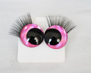 D12-pink color disc 3D offcentre eyes black pupil  toy eyes with sinker washerwith eyelash tray 12mm-40mm option  for craft doll