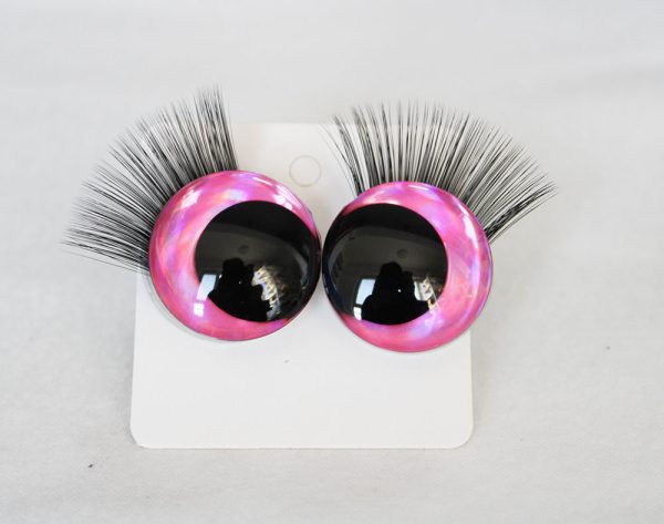 D12-pink color disc 3D offcentre eyes black pupil  toy eyes with sinker washerwith eyelash tray 12mm-40mm option  for craft doll