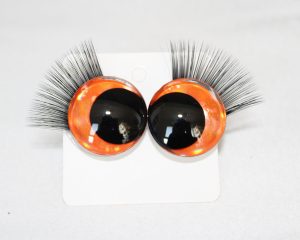 D12-orange  color disc 3D offcentre eyes black pupil  toy eyes with sinker washerwith eyelash tray 12mm-40mm option  for craft doll