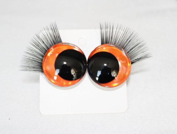 D12-orange  color disc 3D offcentre eyes black pupil  toy eyes with sinker washerwith eyelash tray 12mm-40mm option  for craft doll