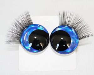 D12-dark blue color disc 3D offcentre eyes black pupil  toy eyes with sinker washerwith eyelash tray 12mm-40mm option  for craft doll