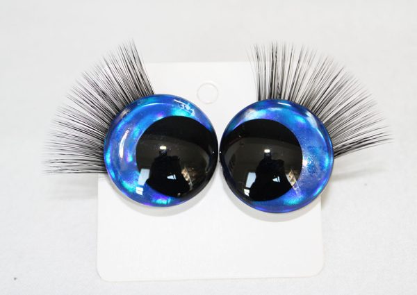D12-dark blue color disc 3D offcentre eyes black pupil  toy eyes with sinker washerwith eyelash tray 12mm-40mm option  for craft doll