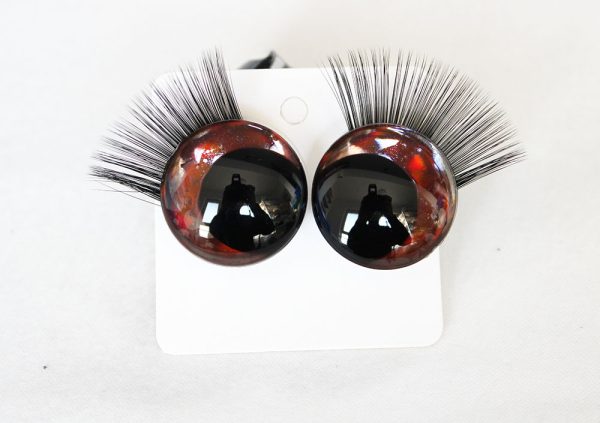 D12-brown  color disc 3D offcentre eyes black pupil  toy eyes with sinker washerwith eyelash tray 12mm-40mm option  for craft doll