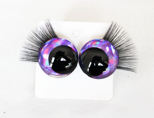D12-purple color disc 3D offcentre eyes black pupil  toy eyes with sinker washerwith eyelash tray 12mm-40mm option  for craft doll