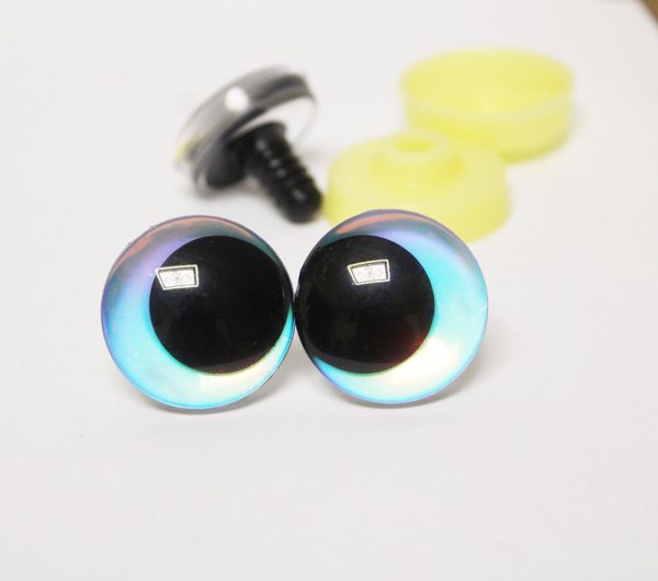 light blue color Holographic disc 3D offcentre eyes black pupil clear toy eyes with sinker washer  12mm-40mm option  for craft doll -hc10