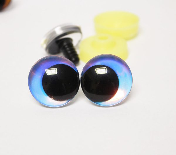 blue color Holographic disc 3D offcentre eyes black pupil clear toy eyes with sinker washer  12mm-40mm option  for craft doll -hc10