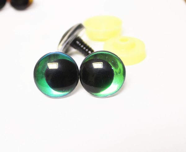 green color Holographic disc 3D offcentre eyes black pupil clear toy eyes with sinker washer  12mm-40mm option  for craft doll -hc10