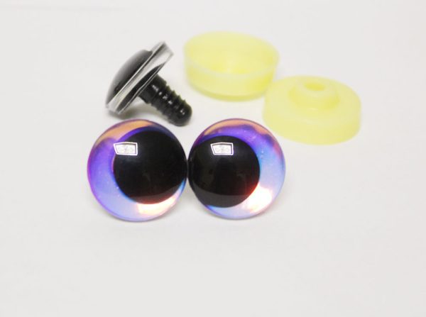 light purple color Holographic disc 3D offcentre eyes black pupil clear toy eyes with sinker washer  12mm-40mm option  for craft doll -hc10