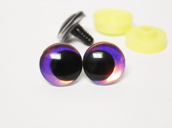 purple color Holographic disc 3D offcentre eyes black pupil clear toy eyes with sinker washer  12mm-40mm option  for craft doll -hc10