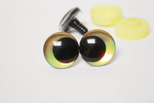 gold color Holographic disc 3D offcentre eyes black pupil clear toy eyes with sinker washer  12mm-40mm option  for craft doll -hc10