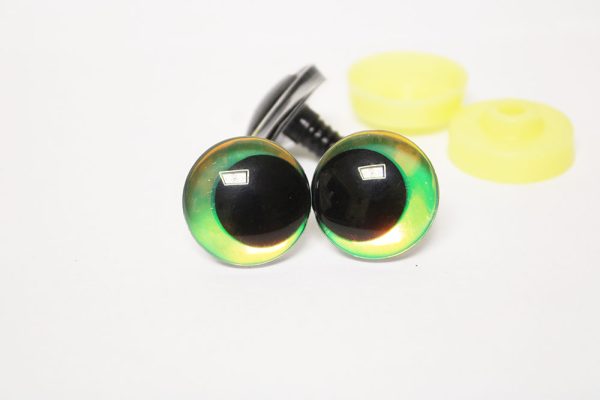 yellow green color Holographic disc 3D offcentre eyes black pupil clear toy eyes with sinker washer  12mm-40mm option  for craft doll -hc10