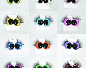 D12-mixed color disc 3D offcentre eyes black pupil toy eyes with sinker washerwith eyelash tray 12mm-40mm option for craft doll
