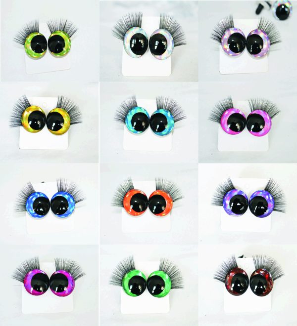D12-mixed color disc 3D offcentre eyes black pupil  toy eyes with sinker washerwith eyelash tray 12mm-40mm option  for craft doll