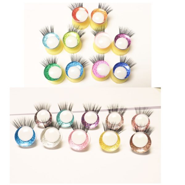N19-mixed color 3D offcentre eyes white pupil clear toy eyes with eyelash tray with sinker washer 14mm-35mm option  for craft doll -masckaszem eyes - Image 2
