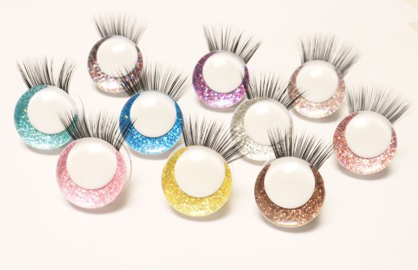 N19-mixed color 3D offcentre eyes white pupil clear toy eyes with eyelash tray with sinker washer 14mm-35mm option  for craft doll -masckaszem eyes