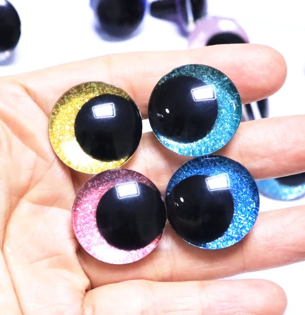 N19-MIXED COLOR 3D offcentre eyes black pupil clear toy eyes with sinker washer 12mm-40mm option  for craft doll