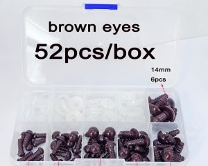 52pcs/box brown color mixed size 6mm-14mm round toy eyes with hand press washer for diy plush doll findings Handmade amigurumi doll -masckaszem eyes