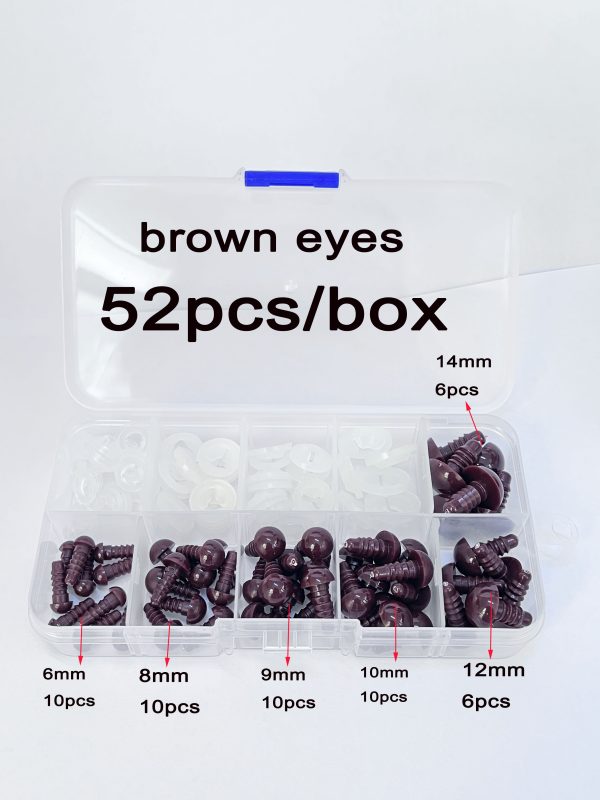 52pcs/box brown color  mixed size 6mm-14mm round toy eyes with hand press washer for diy plush doll findings Handmade amigurumi doll -masckaszem eyes