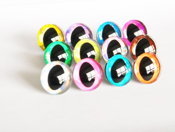 D12-Mixed color disc 3D cat eyes black pupil  toy eyes with sinker washer 10mm-30mm option  for craft doll